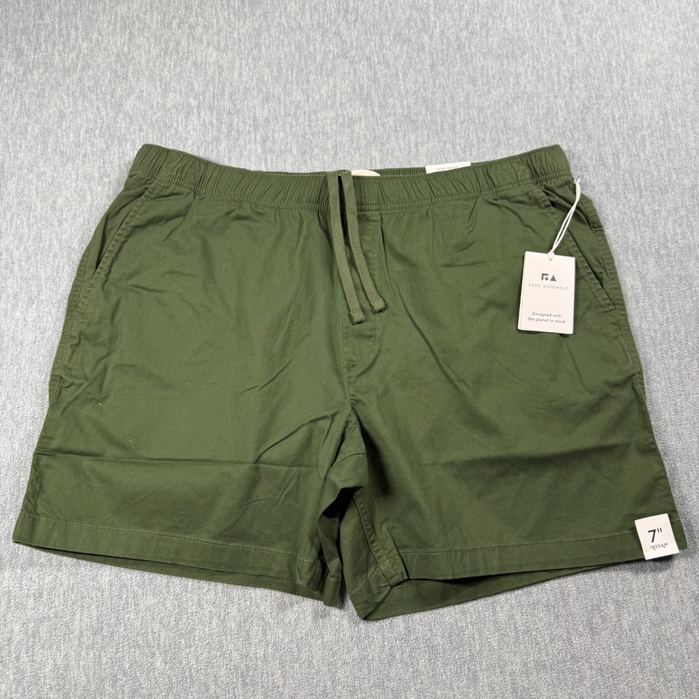 Free Assembly Shorts Men XL 7" Inseam Green Pull On Casual Chino Twill Everyday
